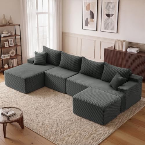 Mangodan Cloud Sectional Couch, Boneless Couches for Living Room, Grey