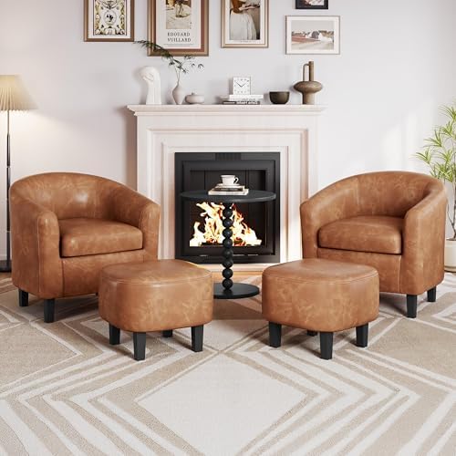 Yaheetech Accent Chairs with Ottoman Set of 2, Faux Leather, Brown