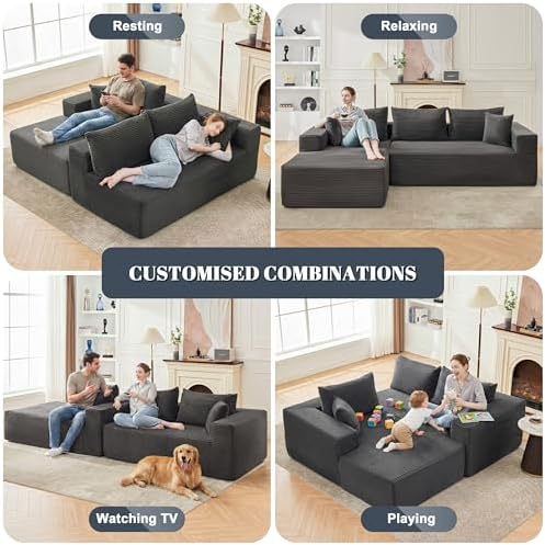 Mangodan 110” Boneless Couch, Cloud Sectional Sofa for Living Room, Grey