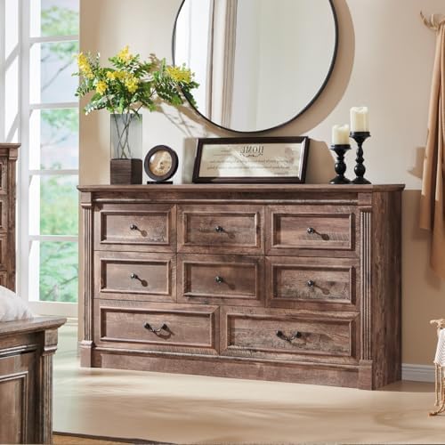 Aitjunz Farmhouse 61" Wide 8 Drawers Dresser for Bedroom, Light Brown