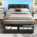 Furnulem Full Size Bed Frame with PU Upholstered Headboard and 2 Drawers