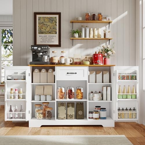 Gizoon 45" Kitchen Sideboard Buffet Cabinet with Storage, White and Rustic