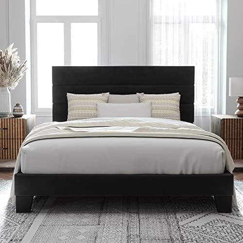 Allewie Full Size Platform Bed Frame with Velvet Upholstered Headboard