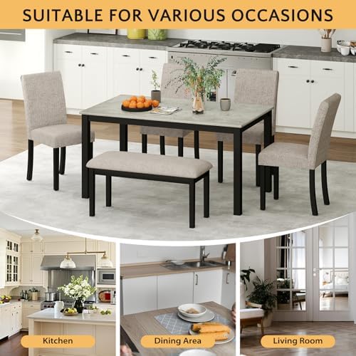 Zevemomo 6-Piece Wood Dining Table Set with Extra-Thick Cushions, Black