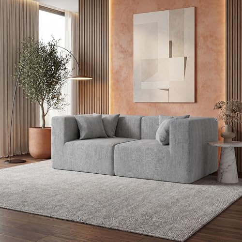 MONVANE 75" Loveseat Sofa, Comfy Chenille Modular Sectional Sofa with 4 Pillows, Modern Deep Seat Boneless Couch, 2 Seater Sofa for Living Room, Bedroom and Apartment, Light Grey