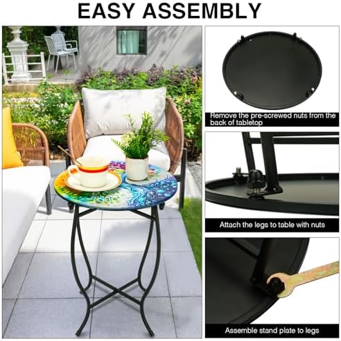 Outdoor Side Table for Small Spaces, 14 Inch Round Metal End Table
