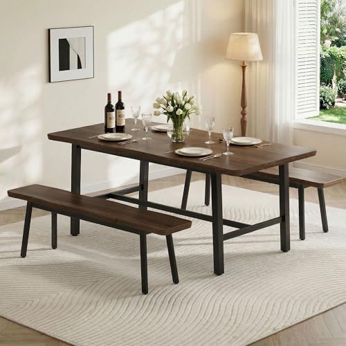 FUQARHY 59” Farmhouse Dining Bench Pair of 2, Long Kitchen Benches