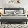 Fluest King Size Bed Frame, Platform Bed Frame with Velvet Upholstered Headboard, No Box Spring Needed, Sturdy Metal Support, Noise Free, Easy Assembly, Grey