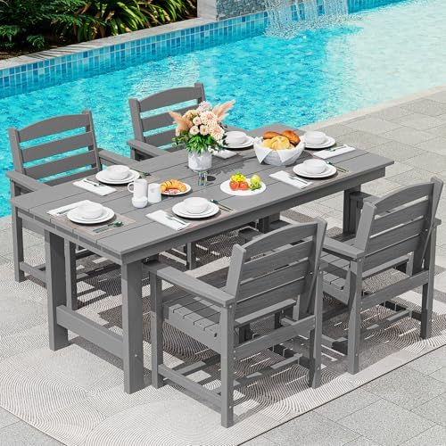 SERWALL 5 Pcs HDPE Patio Dining Set, Outdoor Dining Set for 4, Gray