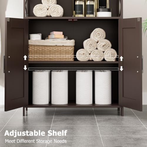 Homhedy Farmhouse Bathroom Storage Cabinet with Doors, Small Floor Cabinet | Toilet Paper Cabinet with Adjustable Shelf, Freestanding Storage Cabinet for Kitchen/Laundry/Living Room, 24"W, Brown