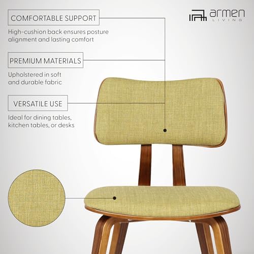 Armen Living Jaguar Mid-Century Dining Chair in Walnut Wood and Green Fabric