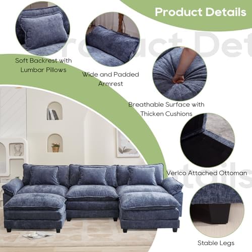 Oprisen 120" Modular Sectional Sofa, Comfy Deep Cloud Couch with Ottoman