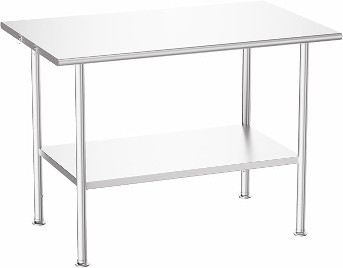 Atelicf NSF Stainless Steel Prep Table 30X48 inch, Rounded Flat Top