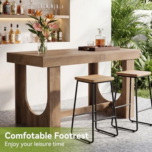 LITTLE TREE 63" Bar Table, Farmhouse Counter Height Table with Footrest