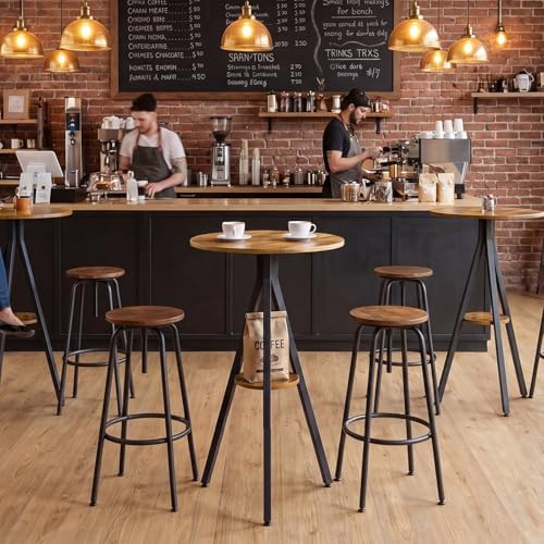 YATINEY Bar Table Set of 2, 2-Tier Round Pub Table, Counter Height Cocktail Table for Small Spaces, Dining Room, Cafe, Pub, Rustic Brown and Black BT12L2BR
