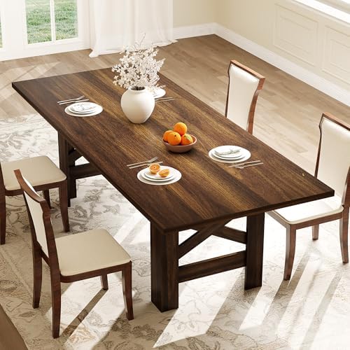 Garvee Wood Farmhouse Dining Table for 6-8, Heavy Duty Large Kitchen Table, 70.87" Long Rectangular Dining Room Tables with Strong Legs, Thickness Tabletop, for Big Family, Dinette, Walunt