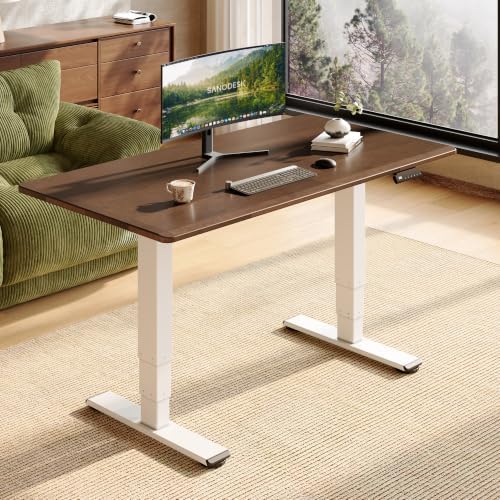 SANODESK Solid Rubberwood Standing Desk Dual Motor 55"x28" Walnut/White