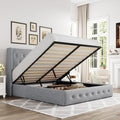 Allewie Full Size Lift Up Storage Button-Tufted Bed Frame Light Grey