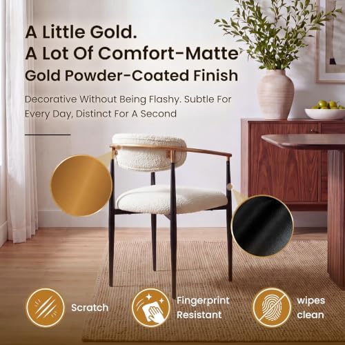 COLAMY Mid Century Modern Dining Chairs Set of 4, Upholstered Kitchen Room Chairs with 3" High-Resilience Cushion, Sturdy Metal Legs and Ergonomic Curved Backrest for Home Office, Beige