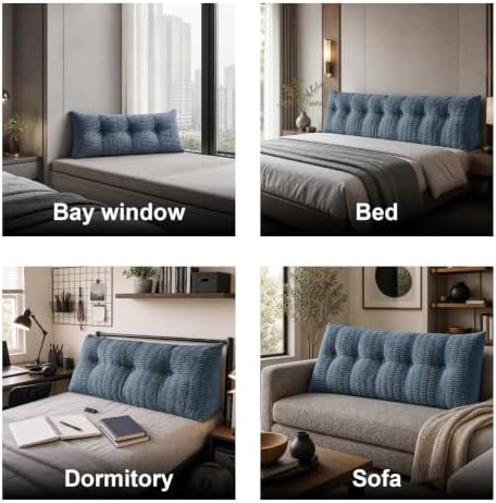 Headboard Pillow King, Triangle Pillows for Headboard, Backrest Long Wedge Pillow for Reading Sitting Working in Bed, Daybed Pillows with Removable Cover for Bed Dorm Sofa, Navy Blue