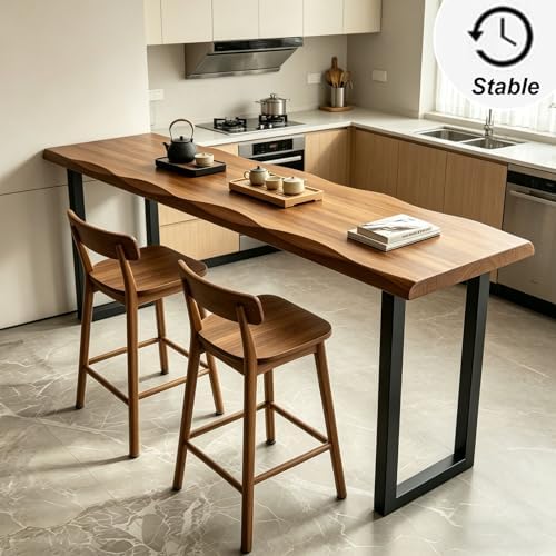 Bar Height Table Long Bar Table Solid Wood Farmhouse Bar Table Industrial Long Bar Height Table for Kitchen Coffee Shop, Pub, No Stool (Natural Wood Color, 63" L x 17.7" W x 41.3" H)