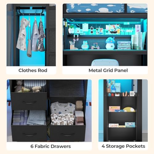 BTHFST Low Loft Bed Twin with Stairs, Desk, 6 Storage Drawers, Black