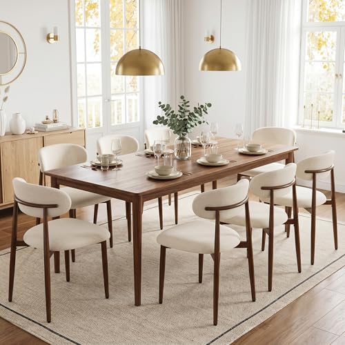 UVV Dining Chairs Set of 8, Metal Kitchen Chairs with Modern Fabric Upholstered for Dining Room, Beige