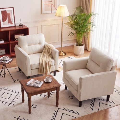 Kromax Accent Chair for Living Room Set of 2, Comfy Reading Armchair, White