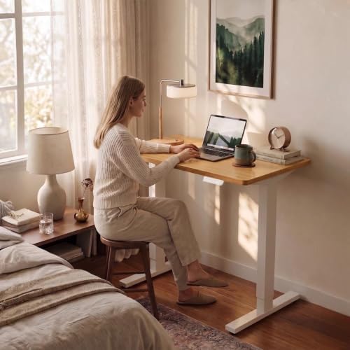 HUANUO 48x24 Inch Electric Standing Desk, Adjustable, Light Vintage Brown