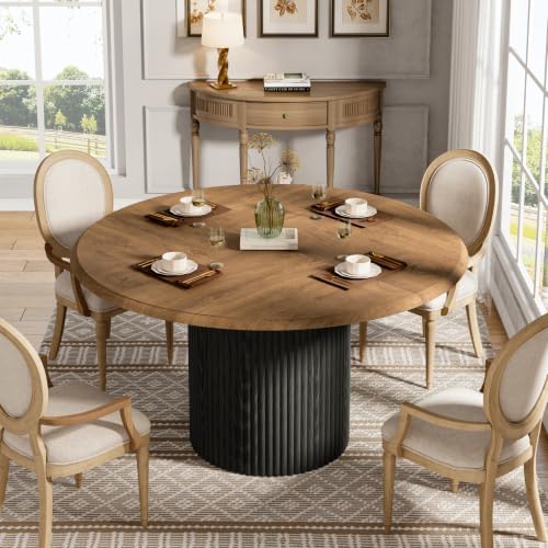 Tribesigns 47" Round Dining Table for 4, Farmhouse Kitchen Table with Metal Base, Modern Small Dinner Table for Dining Room,Kitchen (Chairs Not Included)
