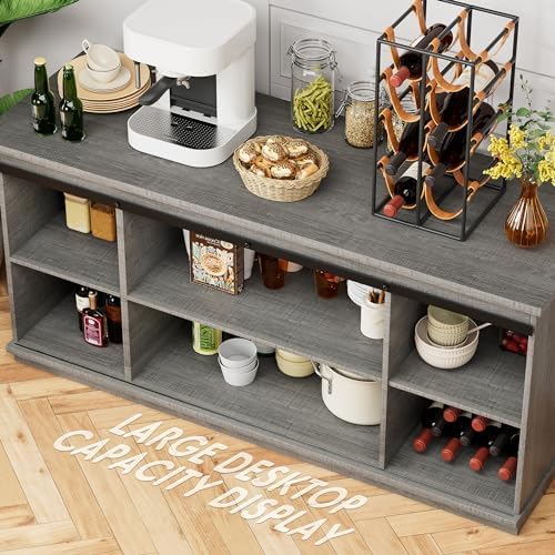 Shahoo Farmhouse Sideboard Buffet Cabinet, Coffee Bar Storage with Sliding Barn Doors, Shelf for Home Dining Room, Grey