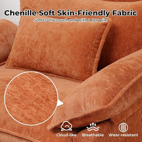 Oversized Accent Chairs Set of 2,44"Modern Living Room Chairs,Chenille Upholstered Cloud Sofa Chair Armchair with Extra Thick,Comfy Accent Chair Reading Chairs for Bedroom Apartment Terracotta Orange
