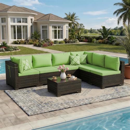 LAFWLL 7 Pieces Outdoor Patio Furniture Sets,Rattan Conversation Sectional Set,Manual Weaving Wicker Patio Sofa with Tea Table