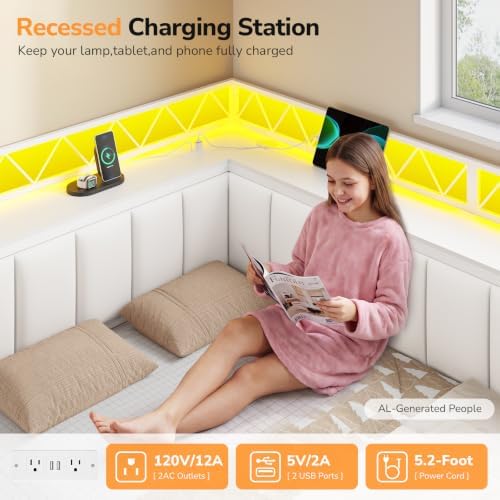 Twin Corner Bed Frame with 6 Storage Drawers, Charging Station & Led Lights