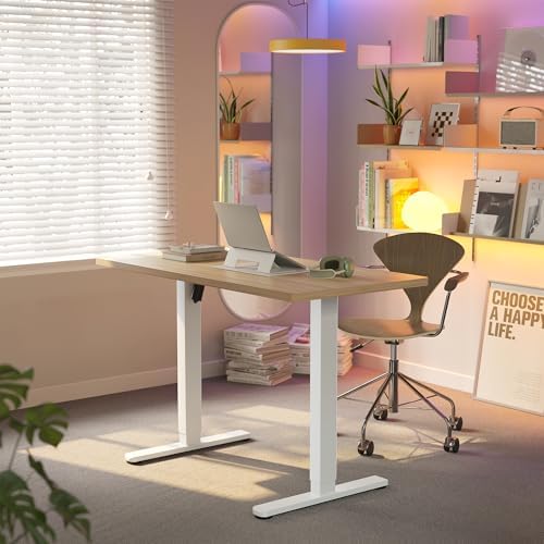 HUANUO 43x24 Inch Electric Standing Desk, Height Adjustable, Light Walnut