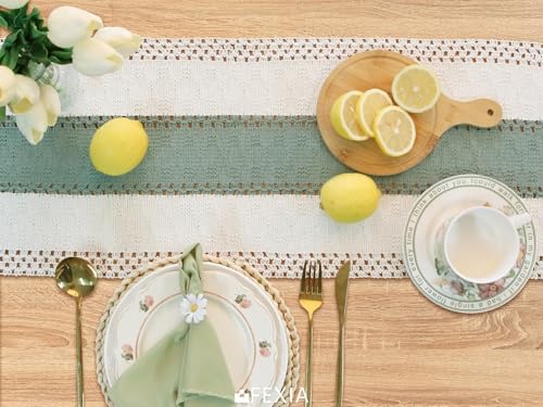 FEXIA Boho Table Runner for Home Decor 12x36 Sage Green Fall Decorations