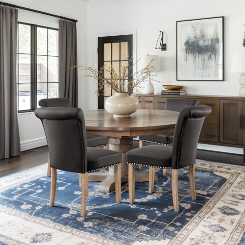 CHUN YI Dining Chairs Set of 6, Faux Leather Dining Room Chairs, Upholstered Modern Kitchen Parsons Chairs for Dining Room with Sturdy Wood Legs, Vintage Grey