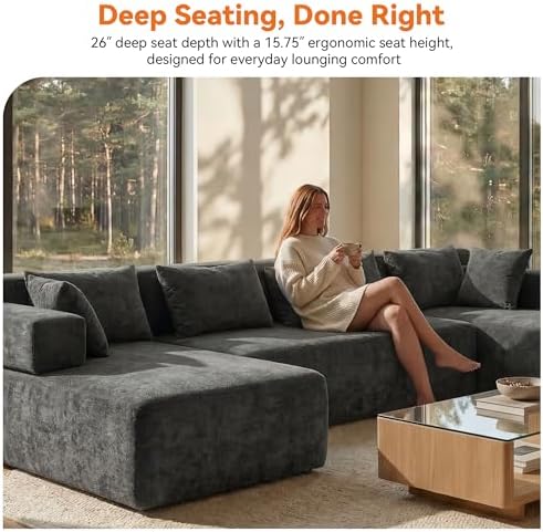 MONVANE 141" U-Shaped Modular Sectional Sofa, Grey