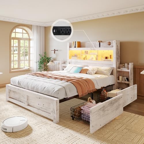 LUXOAK 5-Piece Farmhouse Bedroom Set - Full Storage Bed & Dresser, White