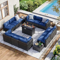 Aoxun 15 Piece Patio Furniture Set with 44” Fire Pit Table, Wicker Rattan Patio Sectional Sofa, Outdoor Furniture Set with Thickened Cushion, Blue