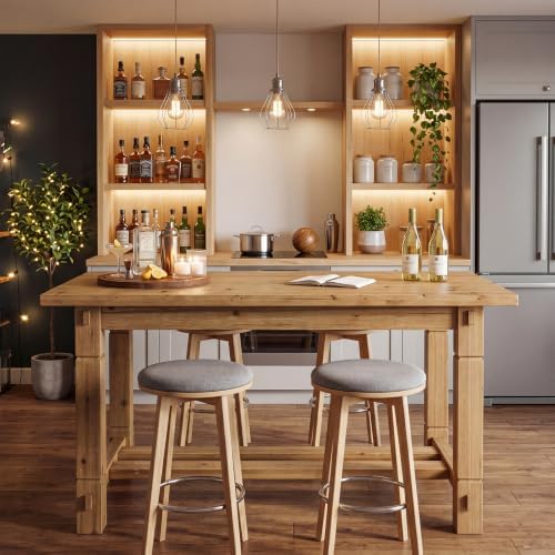 59" Solid Wood Home Bar Table, Counter Height Table