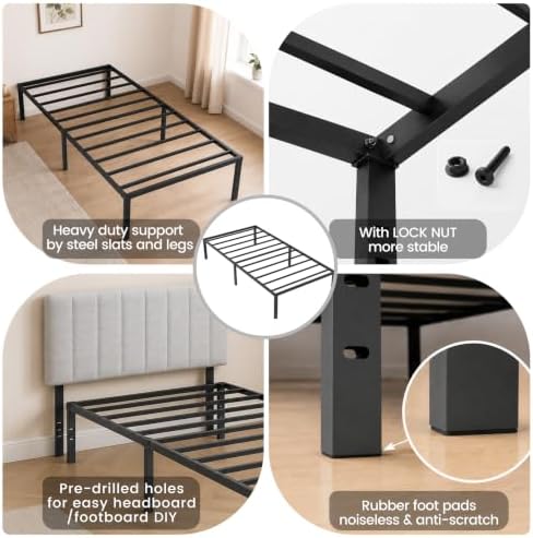 Twin Platform Bed Frame, Modern Metal Design with Underbed Storage Space