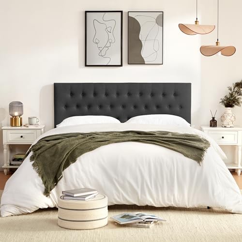 Upholstered Headboard California King, Adjustable Height 37''- 51'', Black
