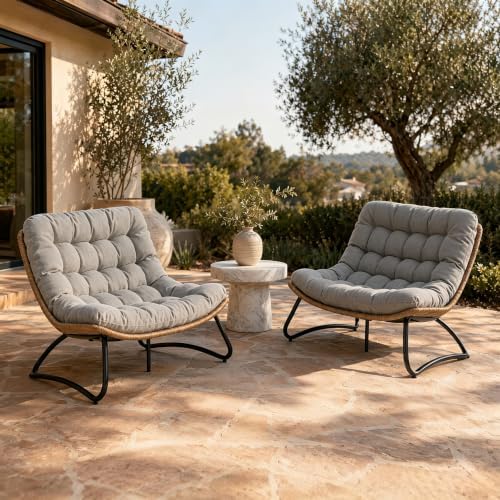 Outdoor Loveseat 2-Seat Wicker Rattan Boho Patio Sofa Grey 2PC