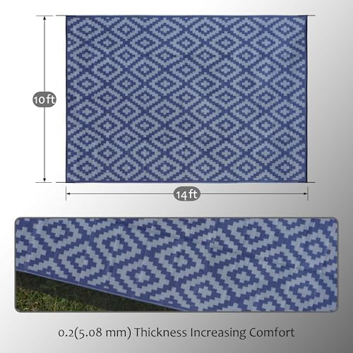 SAND MINE Reversible Mats, Plastic Straw Rug, Modern Area Rug, Large Floor Mat and Rug for Outdoors, RV, Patio, Backyard, Deck, Picnic, Beach, Trailer, Camping, Dark Blue & Grey, 10' x 14'
