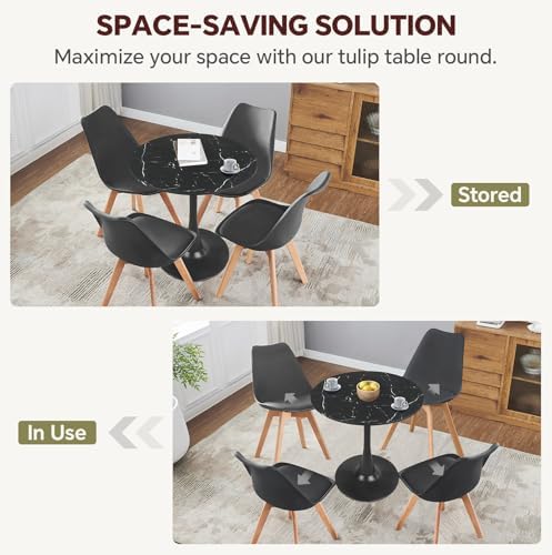 27.5" Tulip Round Dining Table with Metal Pedestal Marble Bk