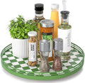 AMH 13-Inch Green and White Checkerboard Lazy Susan with Rubberwood Base