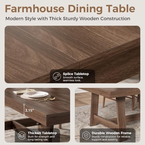 IRONCK 71" Farmhouse Dining Table for 6-8, Walnut