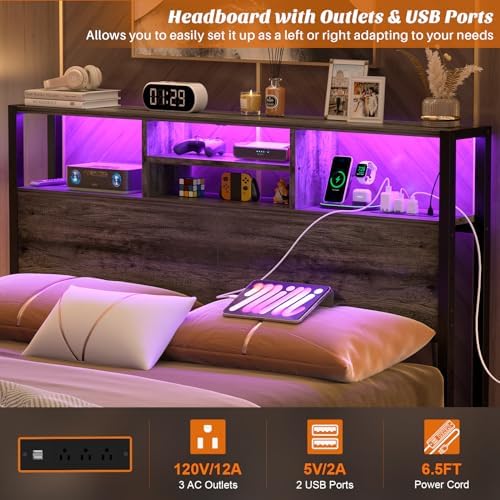 Aheaplus Headboard for Full Size Bed with Storage, Headboards with Outlets