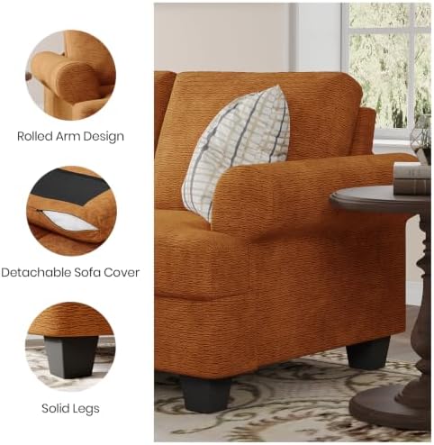 COPIAE 91 Inch Lawson Sofa with Extra Deep Seats Oversize, Water-Resistant Mid-Century 3-Seat Sofa Couch, for Living Room, Apartment, Lounge, Chenille Orange